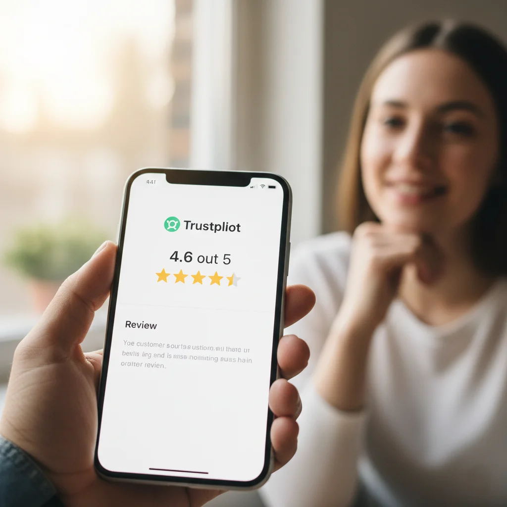 4.6 star Trustpilot rating with happy customer